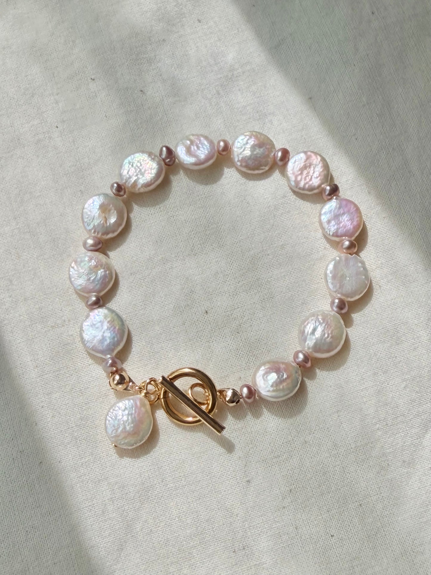 Luna Celestial  Baroque Coin Pearl  Bracelet with Toggle Clasp