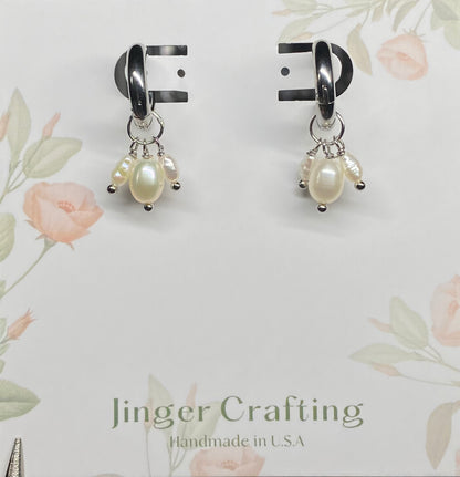 Handmade Triple Pearl 3-in-1 Hoop Earrings | Removable Freshwater Pearl Charm | Dainty Gold Hoops | Versatile Pearl Drop Earrings