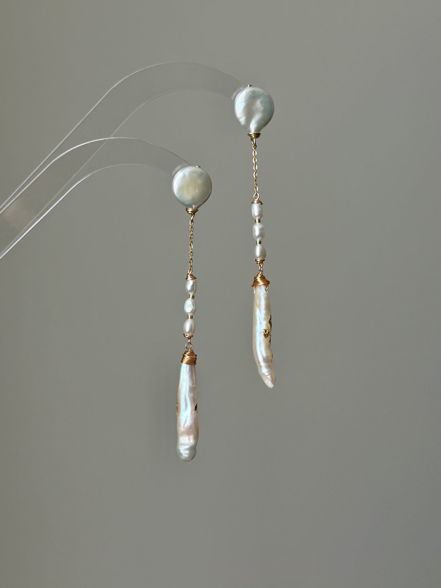 Nora Lunar Tassel Dangle Earrings  Moon Coin Pearl  Baroque Stick Pearl Drop  Long Celestial Statement Earring Bridesmaid Gift