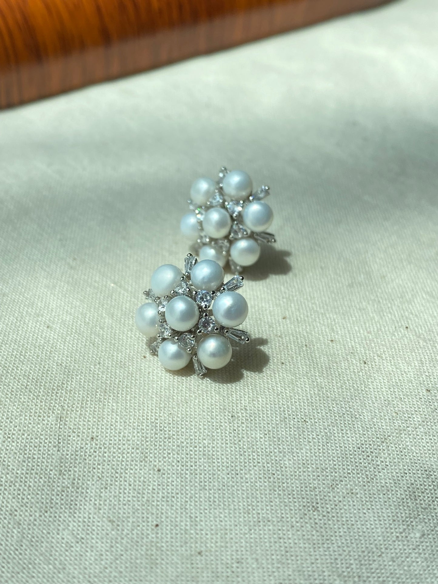 Snowflake Pearl zircon sterling silver Stud Earrings