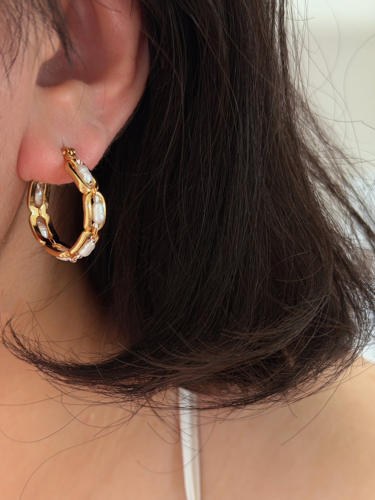 Heirloomn Hoop | Keshi Pearl Chain Earrings