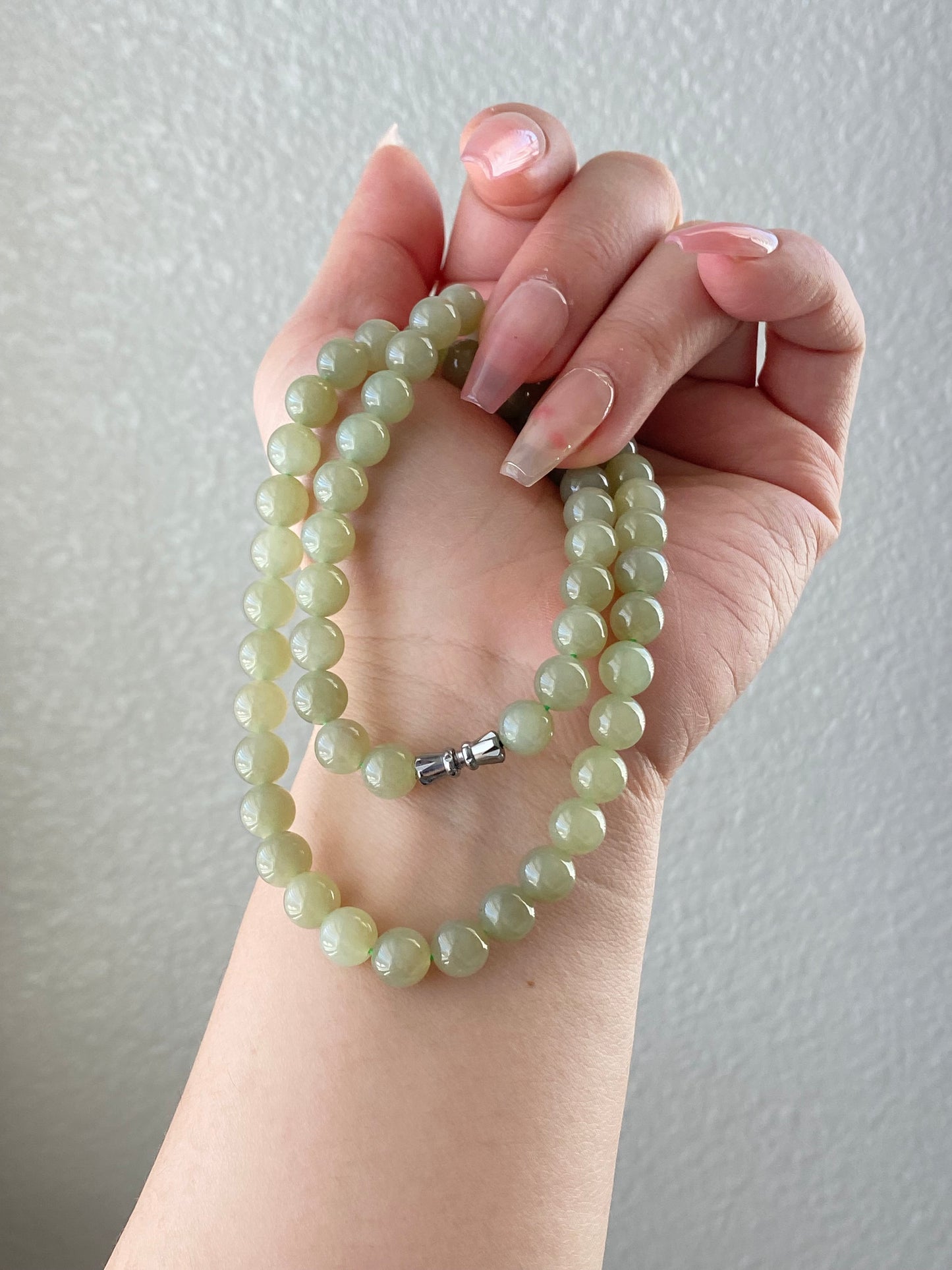 High Grade Natural Light Green Smooth Round Lucky Jade Bead Necklace | birthdays Gift|  anniversaries gift-mothers day gift for her-翡翠-ヒスイ