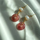 Handmade Vintage Strawberry Quartz Baroque Pearl Earrings 14K Gold Wire Wrapped Dangle Elegant Daily Earrings Bridesmaid Gift for her