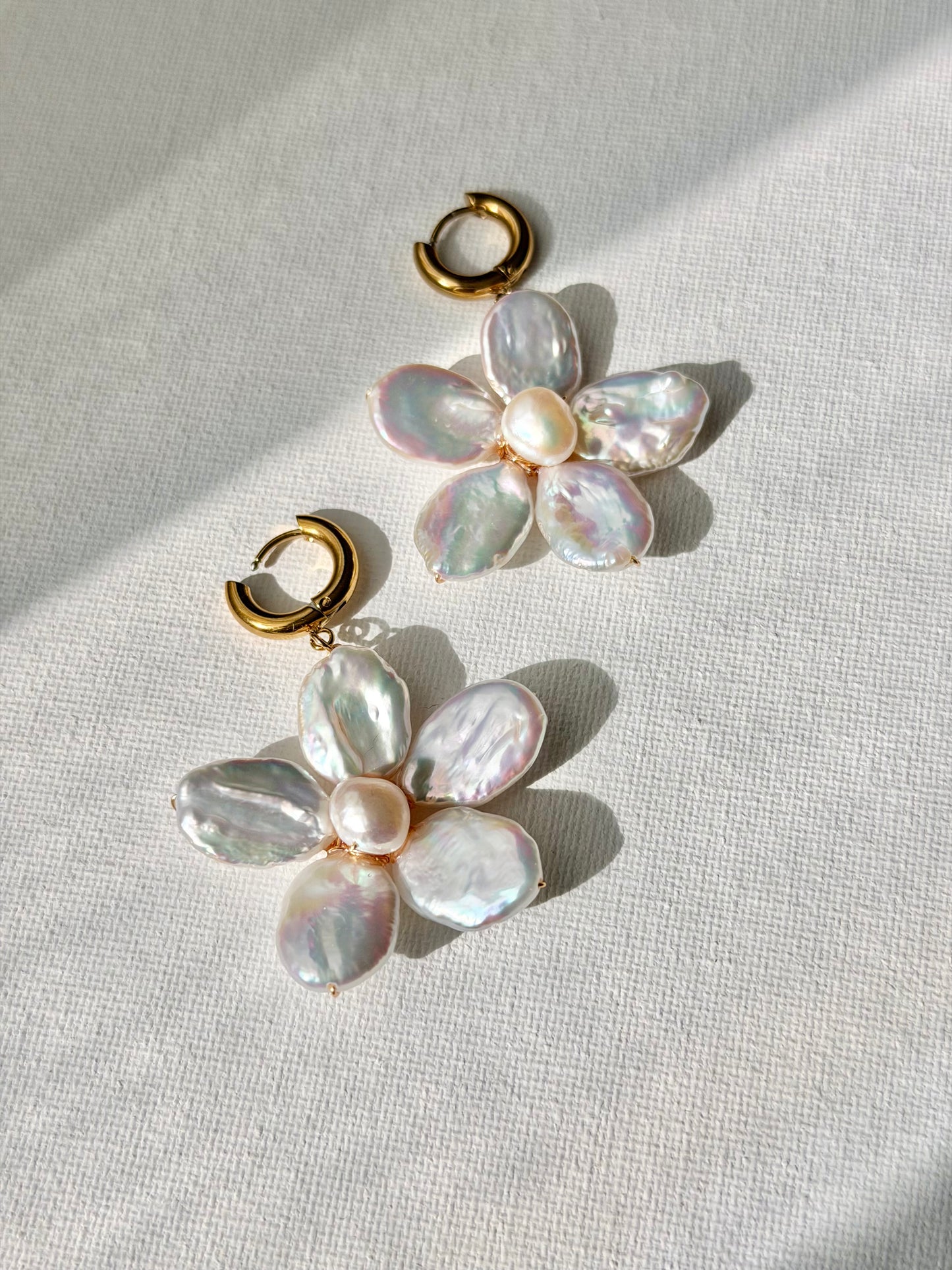 Cherry Blossom Baroque Pearl Earrings Jumbo Chunky Floral Dangle Earrings Handmade Statement Flower Pearl Earrings Spring Jewelry Gift