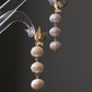 Baroque Triple Pearl Drop Earrings with Gold Hummingbird Studs – Elegant Nature-Inspired Statement Weddings Earrings