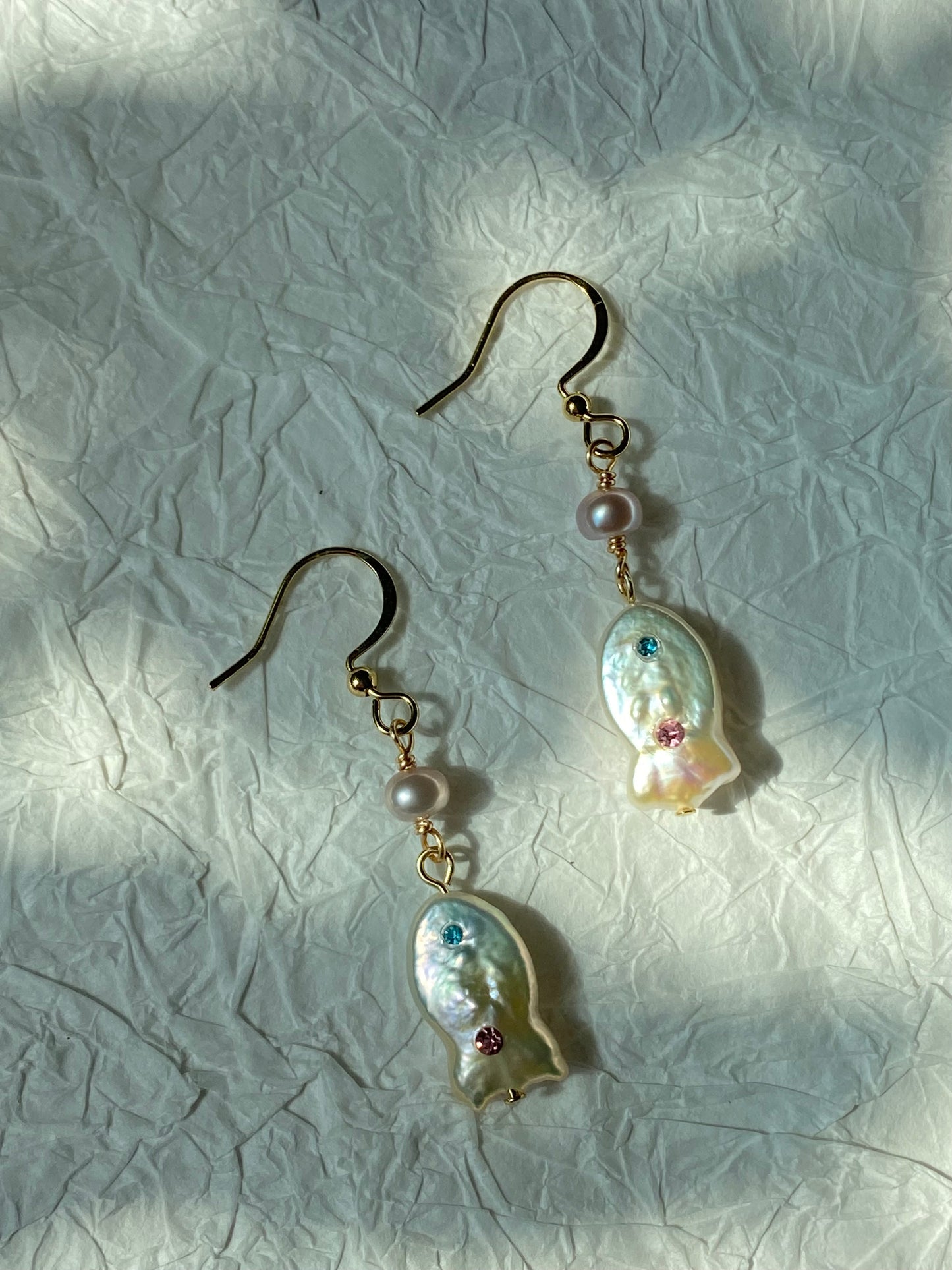 Unique Baroque Pearl Earrings with Zircon Earring  Rocky Fish Dangle Earring Elegant Dainty Pearl Earrings Gift Friendship gift