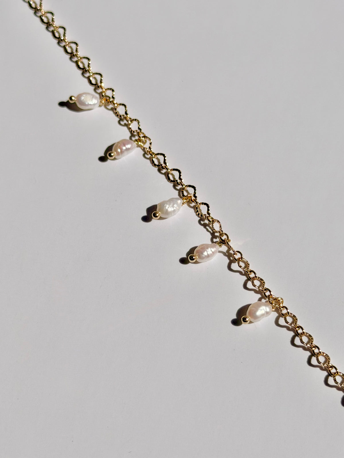 Dainty Keshi Pearl Charm Bracelet | 14K Gold Filled Lace Chain