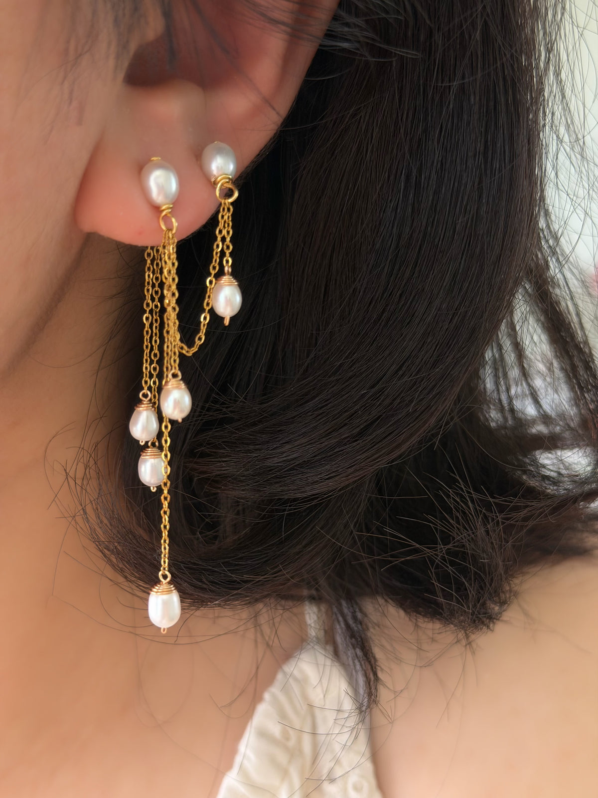 Double Piercing Bridal Pearl Earrings | ÉLANE