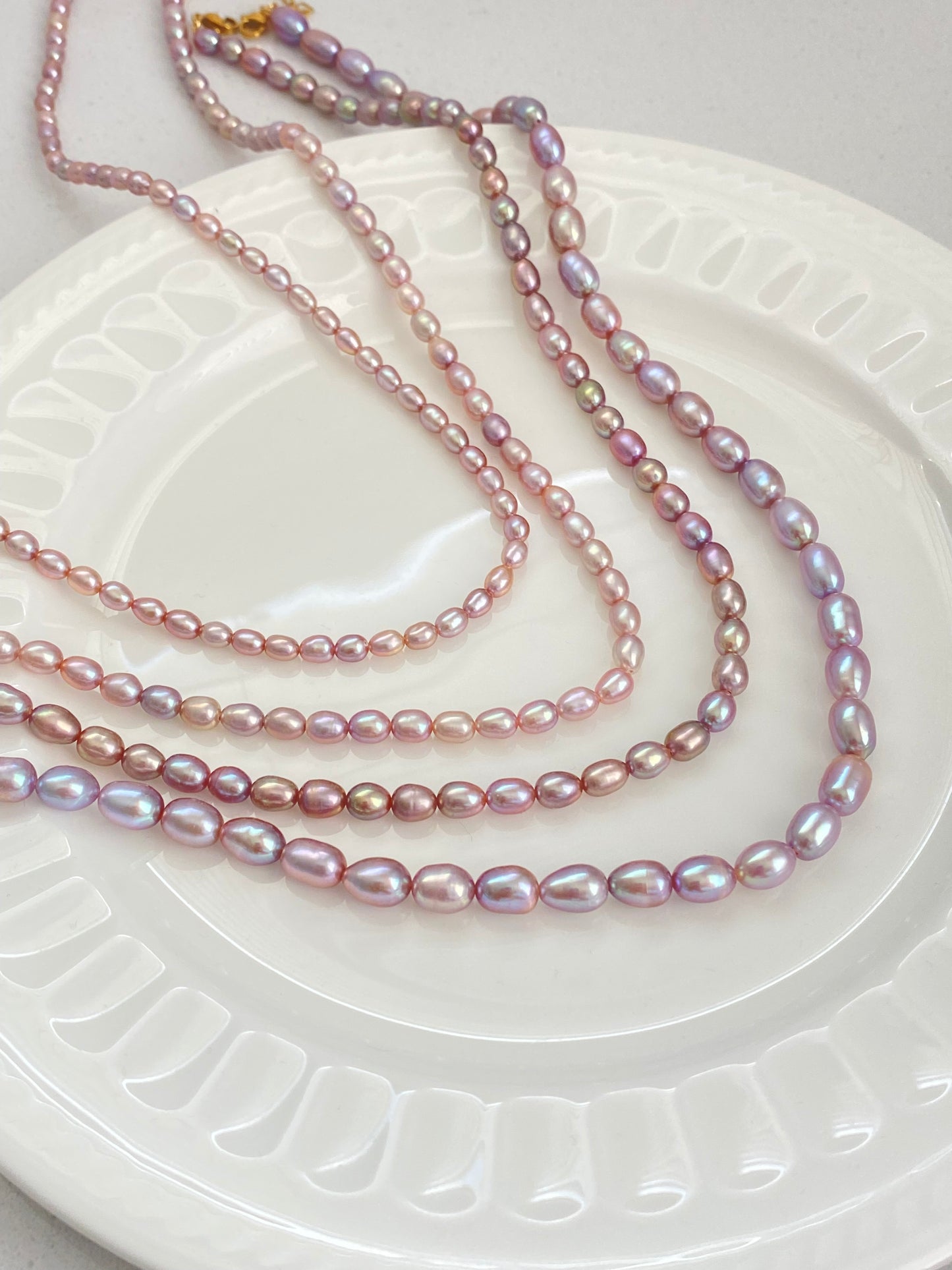 Purple Rice Pearl Wedding Necklace - High Luster Freshwater Pearls | Custom Bridal Jewelry - Jinger Crafting