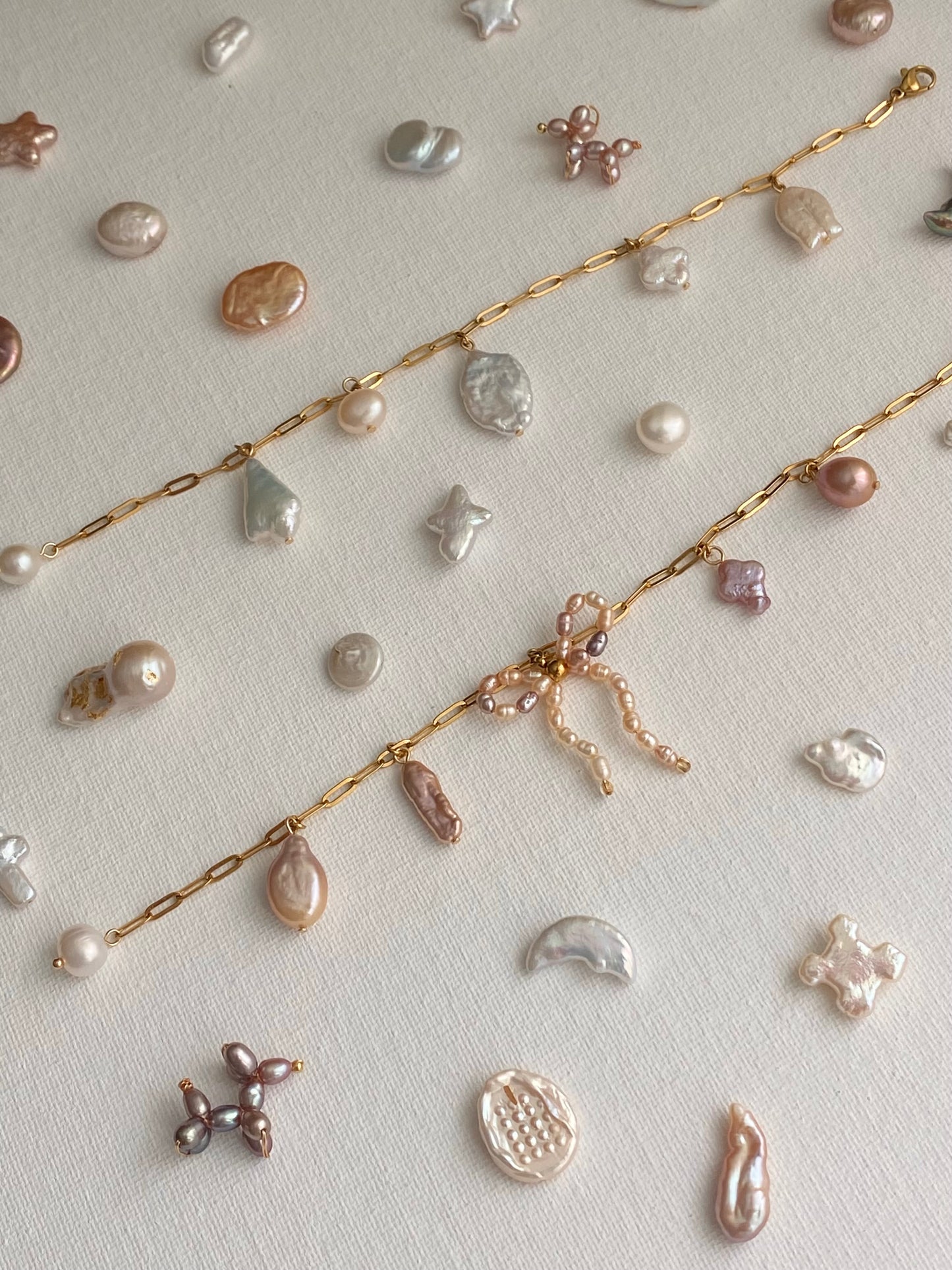 Build your Own Custom Pearl Charm Bracelet Personalized Jewelry | Tarnish-Free Gold