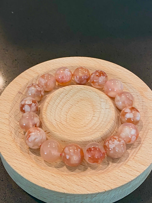 High end grade red tone clear clean flower agate smooth polish round cherry blossom agate,gift for her