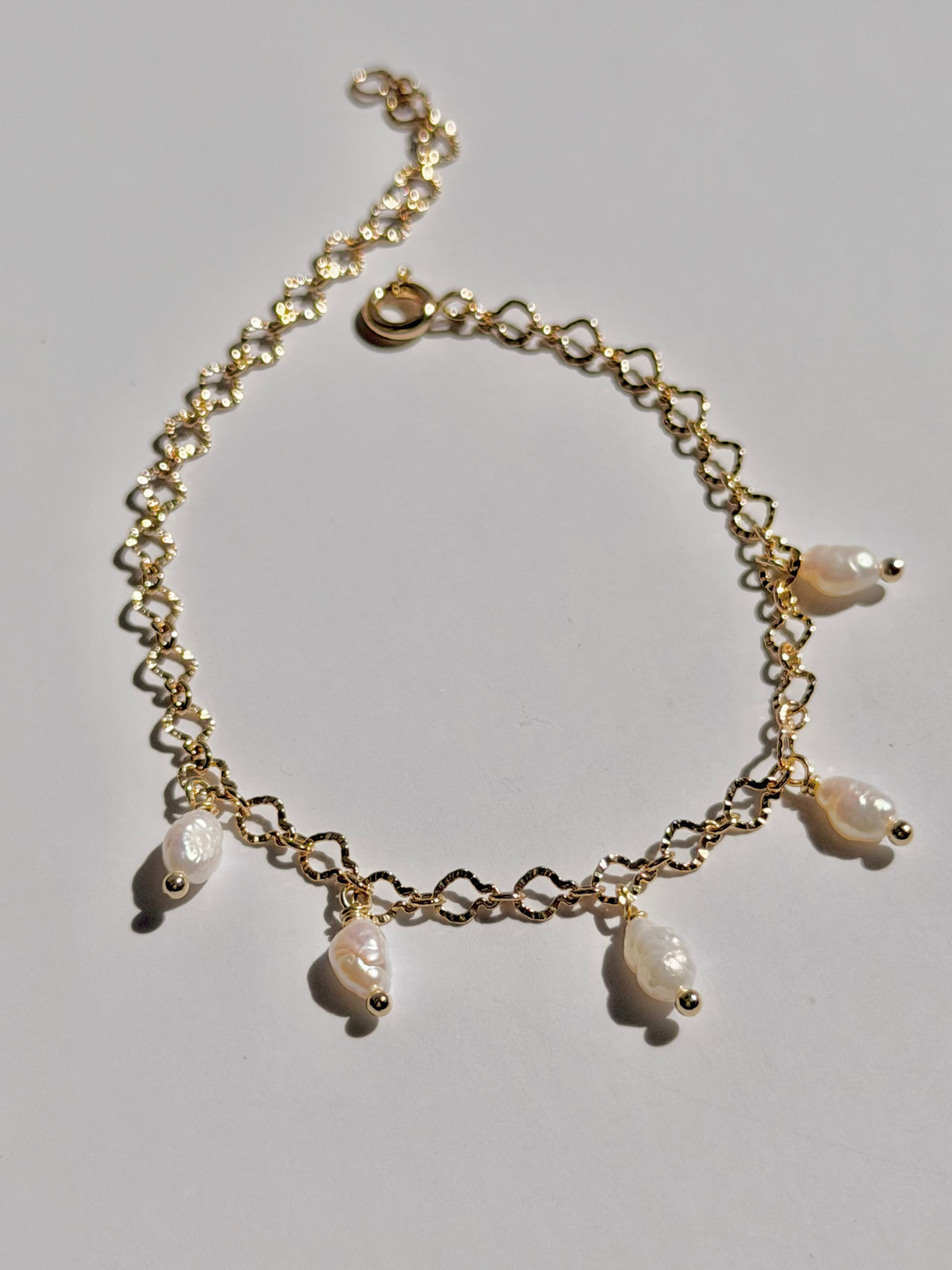 Dainty Keshi Pearl Charm Bracelet | 14K Gold Filled Lace Chain
