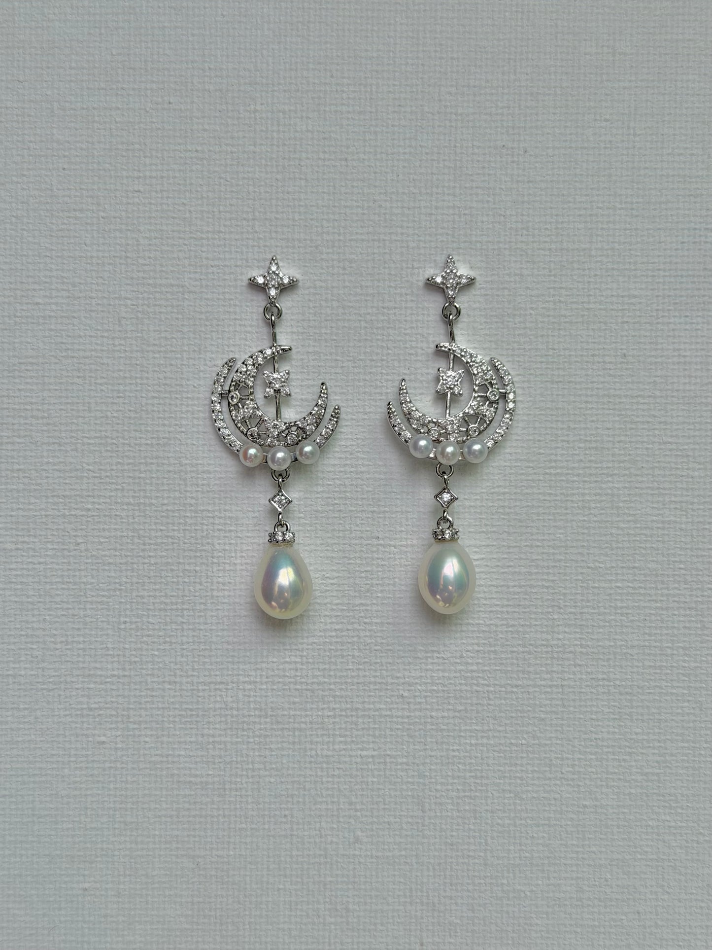 Celestial Star and Moon Baroque Pearl Dangle Earrings | Bridal & Wedding Accessories