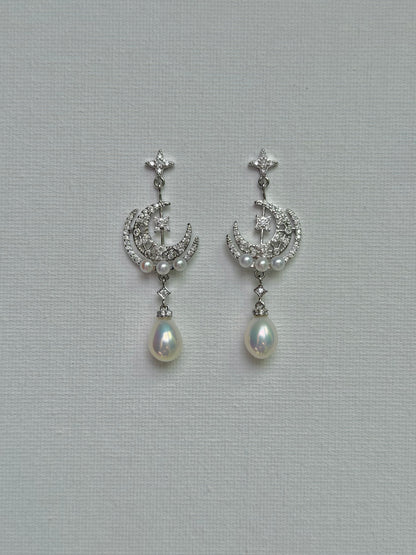 Celestial Star and Moon Baroque Pearl Dangle Earrings | Bridal & Wedding Accessories