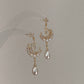 Star & Moon Pearl Dangle Earrings | High Luster Bridal Jewelry | 18K Gold Plated - Jinger Crafting