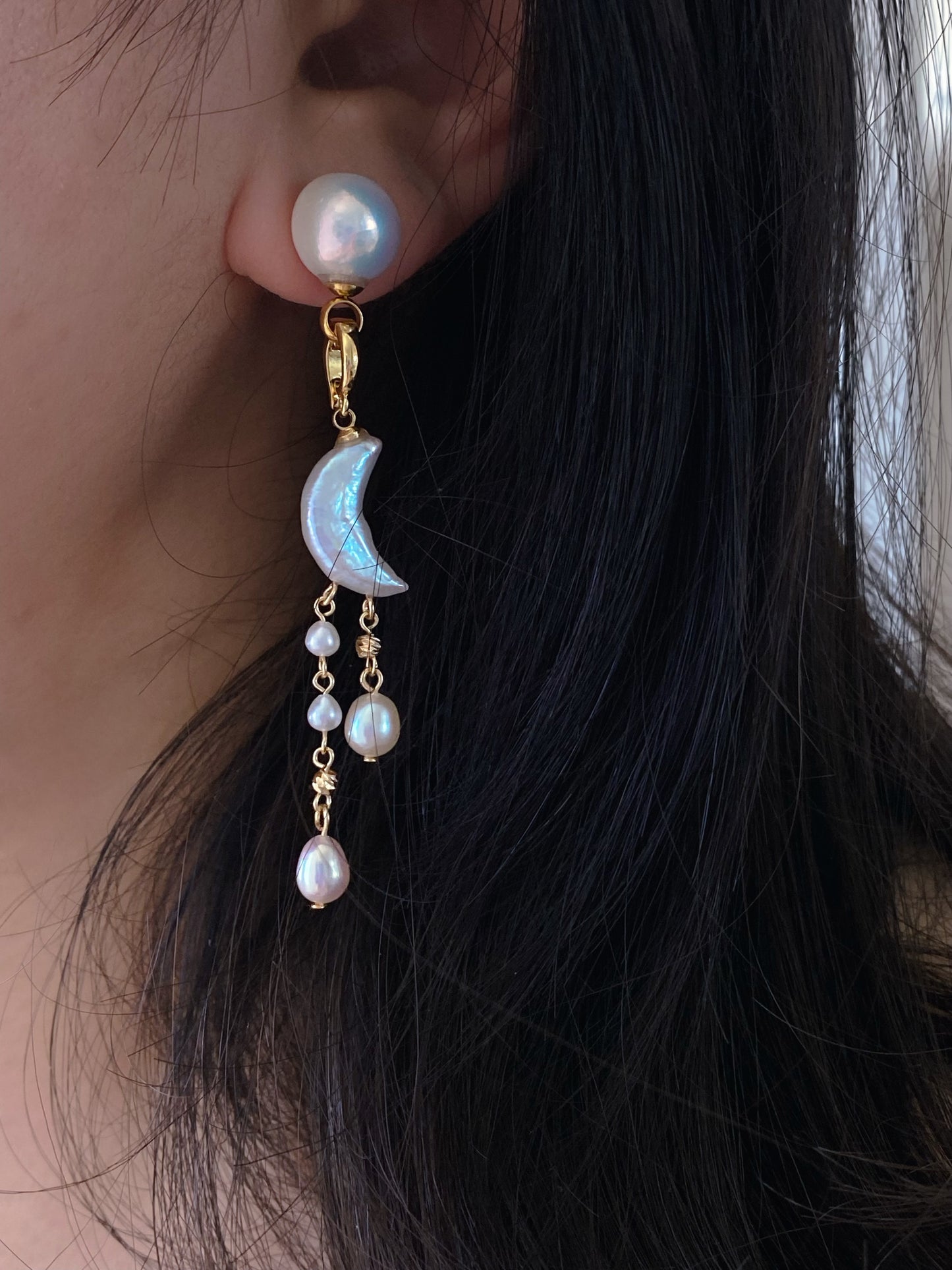 Celestial Cloud  Moon Light Baroque Pearl Necklace Pendant Dangling Earrings