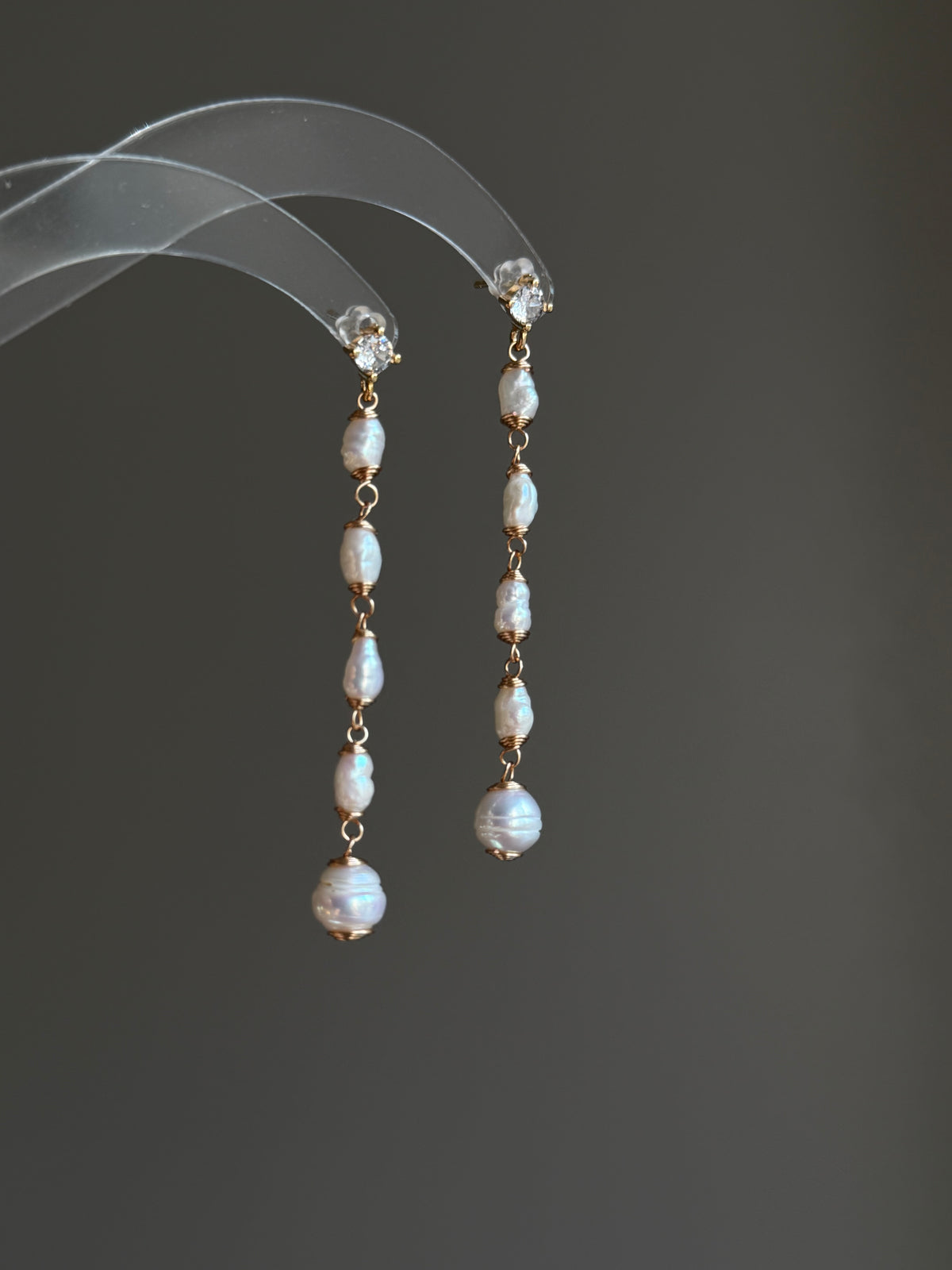 Letitia Linear Baroque Pearl Dangle Earrings