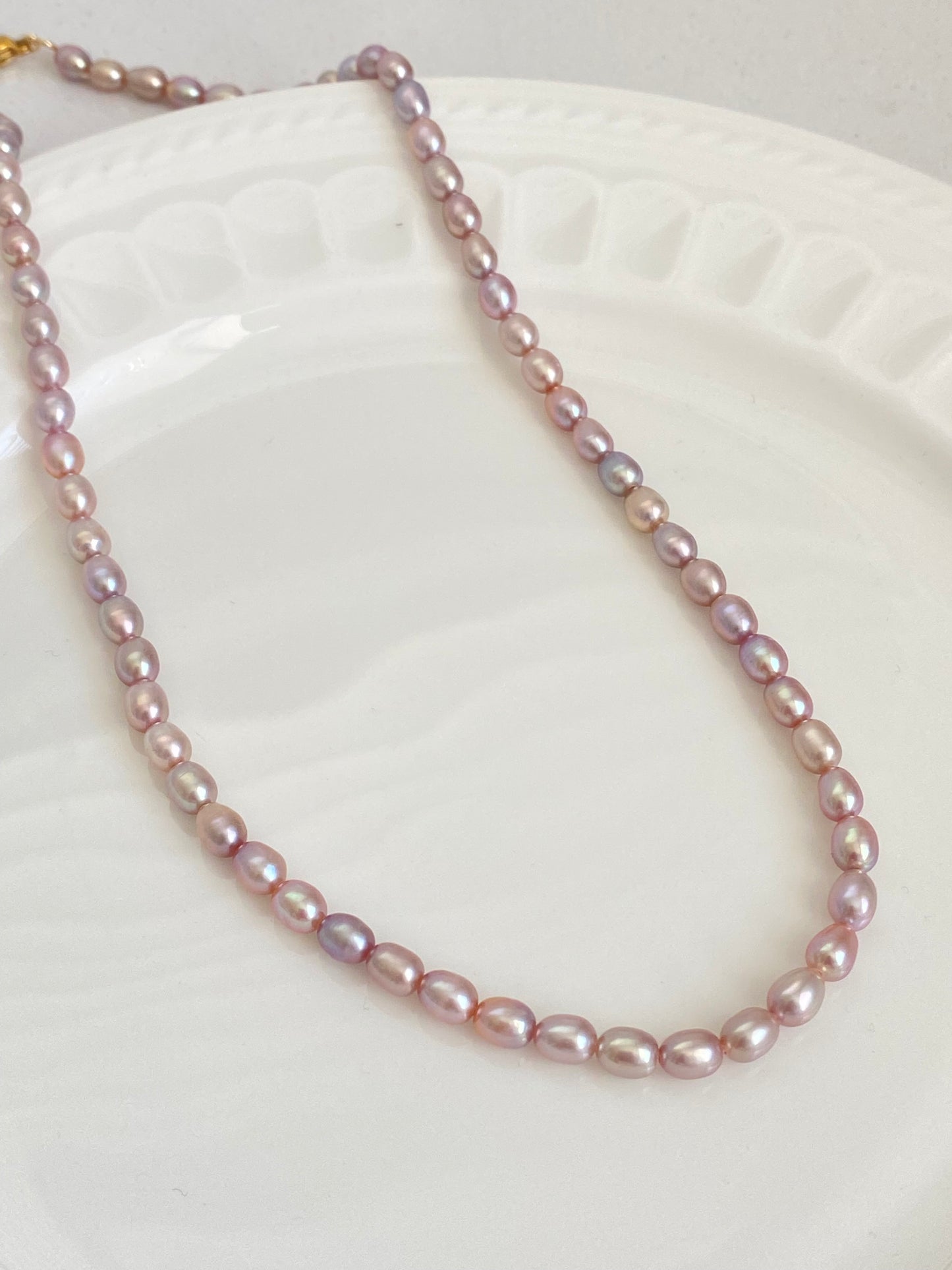 Purple Rice Pearl Wedding Necklace - High Luster Freshwater Pearls | Custom Bridal Jewelry - Jinger Crafting