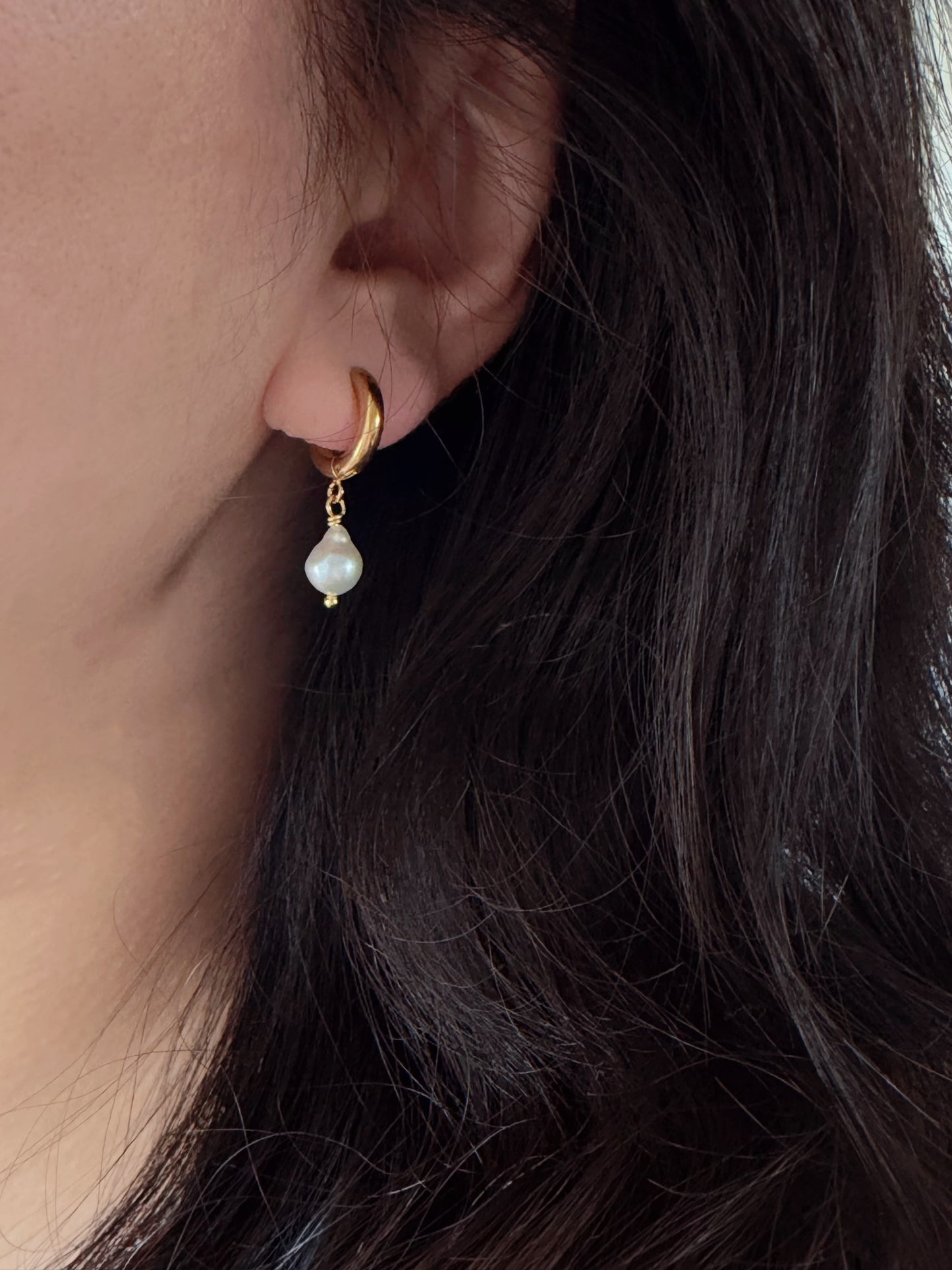White Baroque Pearl Hoop Earrings Simple Elegant Drop Jewelry