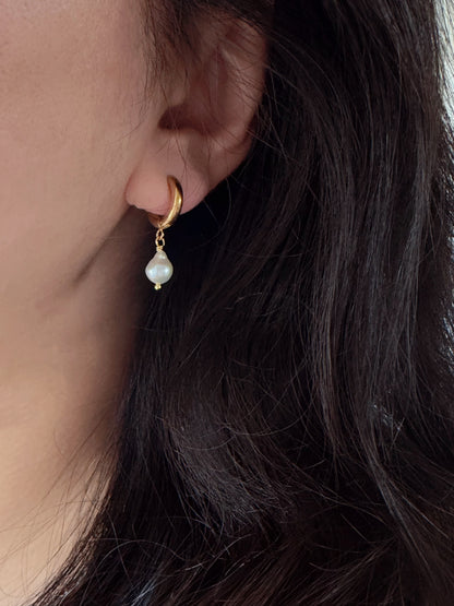 White Baroque Pearl Hoop Earrings Simple Elegant Drop Jewelry