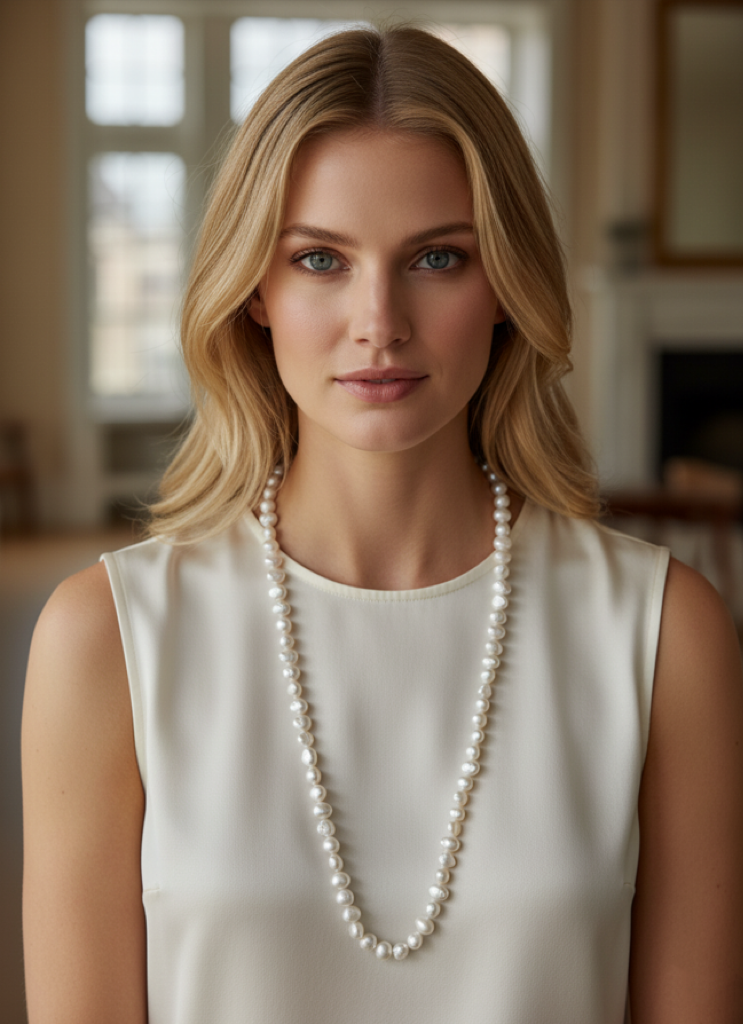 34" Long Baroque Pearl Necklace - Natural Freshwater Pearls | Tarnish-Free 18K Gold Plated Clasp -Jinger Crafting