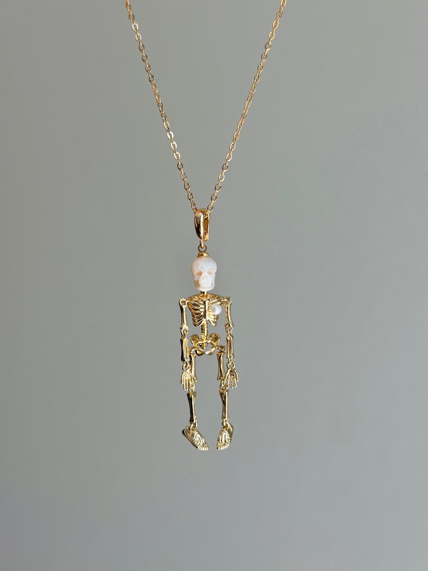 Halloween Pearl Skull Earring, Gothic Anatomical Human Jewelry, Spooky Heart Skeleton Pendant Necklace, Removable Skeleton Pendant