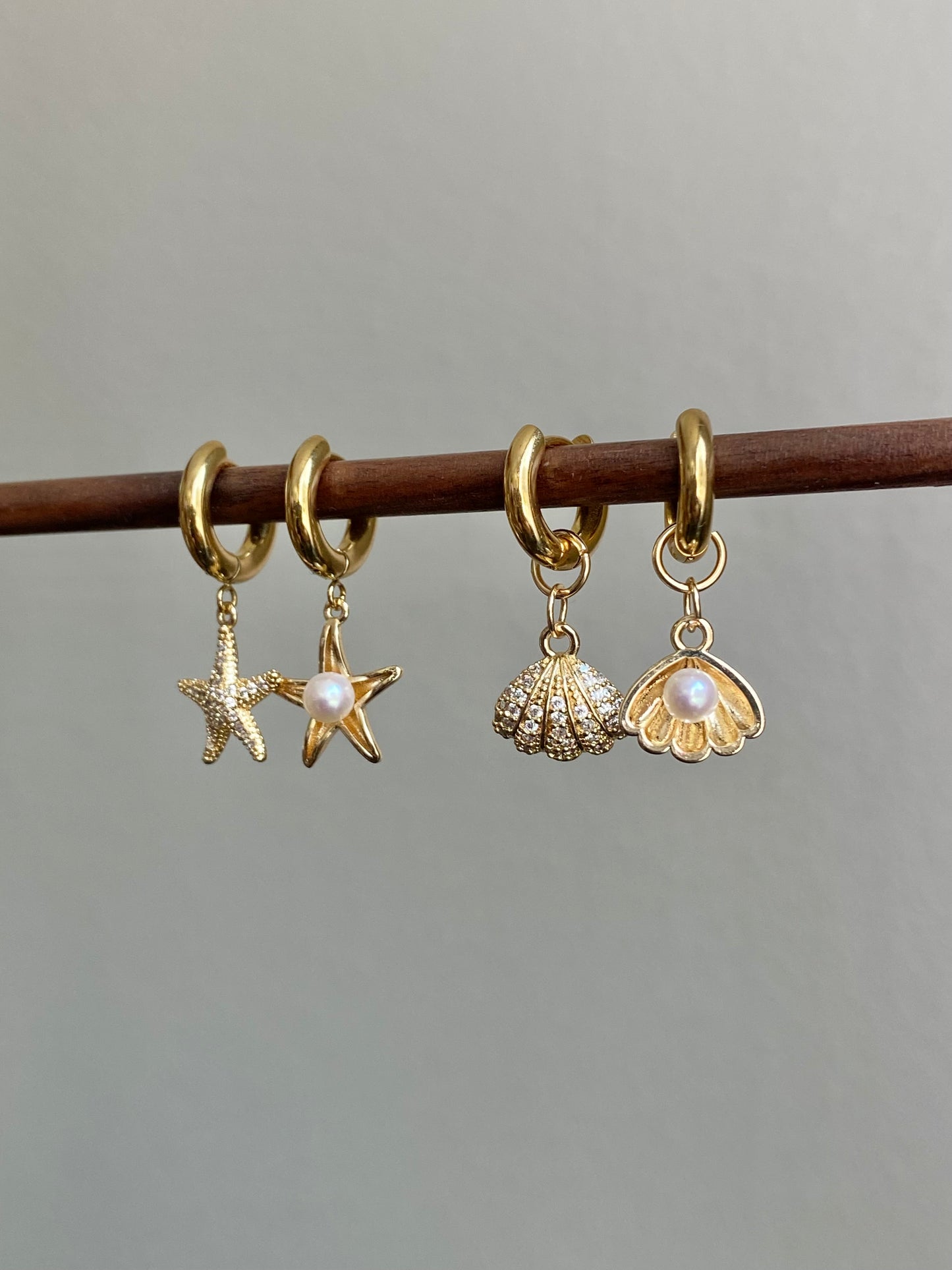 starfish shell Akoya earrings, mismatched earrings, zircon earrings, asymmetrical earrings,  pearl pendant, elegant Dainty gift for her
