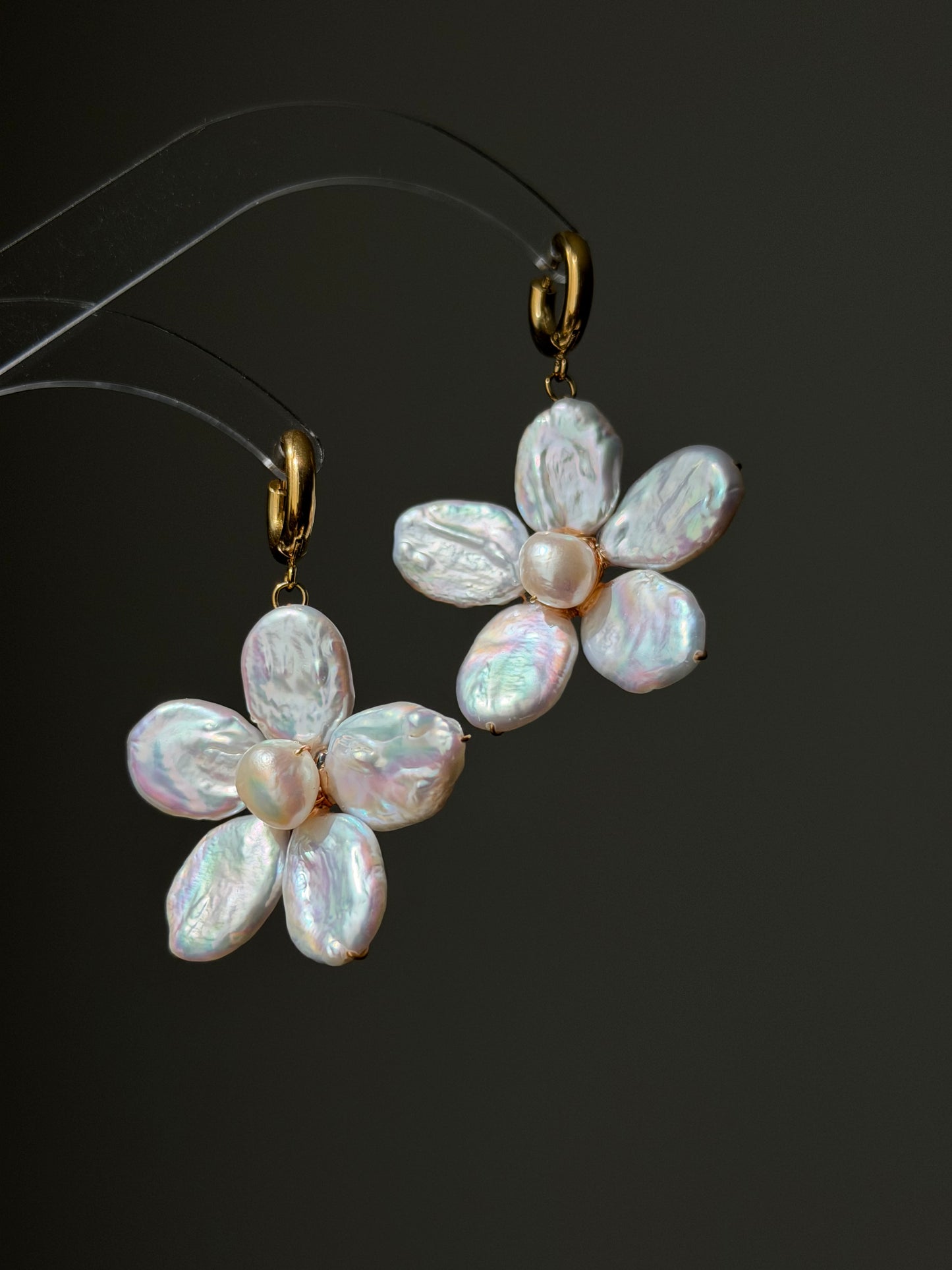 Cherry Blossom Baroque Pearl Earrings Jumbo Chunky Floral Dangle Earrings Handmade Statement Flower Pearl Earrings Spring Jewelry Gift