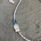 Handmade Baroque Fish Pearl Bead Chocker Necklace  Freshwater Pearl and Aquamarine Ocean Blue Necklace Bridesmaid Gift for Her birthday gift