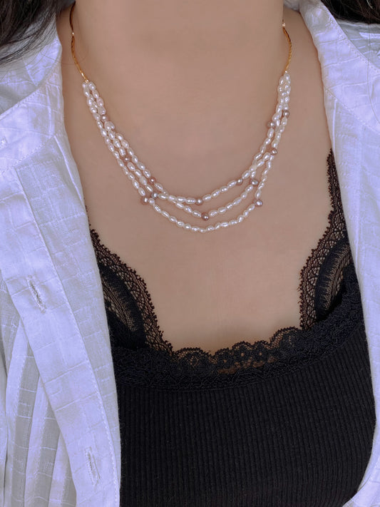 Baroque Multi-Layer Pearl Necklace Mixed Color Freshwater Pearl Layered Choker Necklace Handmade Elegant Bridesmaid Gift for Her