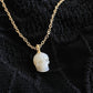 Hand -raved Freshwater Pearl Skull Pendant Necklace, Halloween Gothic Pearl Jewelry, Handmade Punk Gift for Her 14k Gold filled necklace
