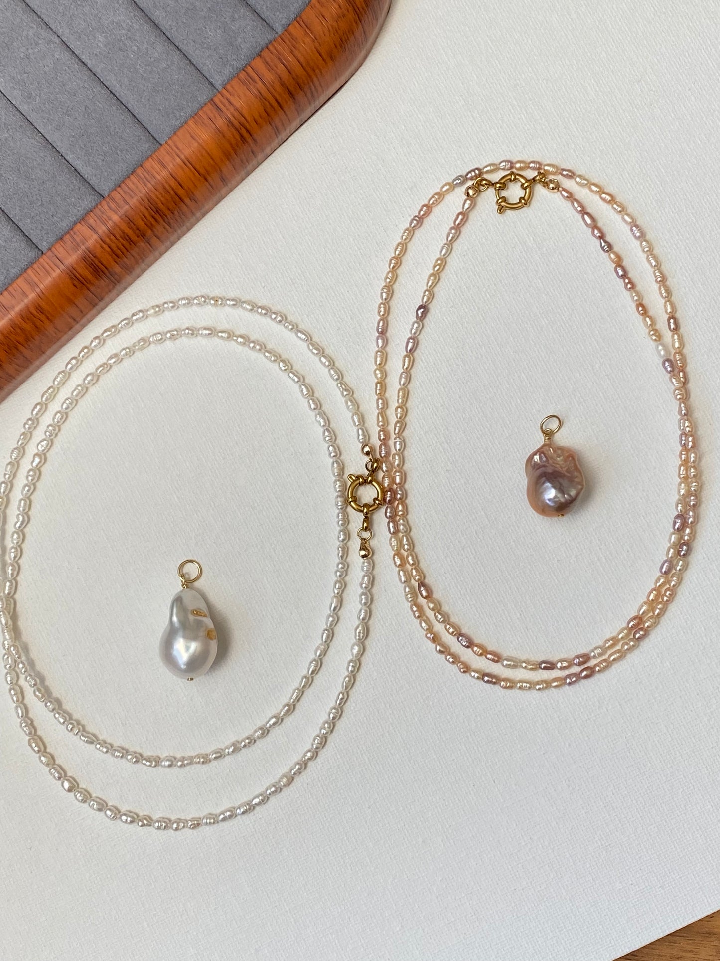 28 inches Long Pearl Sweater Bead Simple Necklace | quadruple Wrap Bracelet | Custom Length Removable Baroque Pendant  elegant Necklace