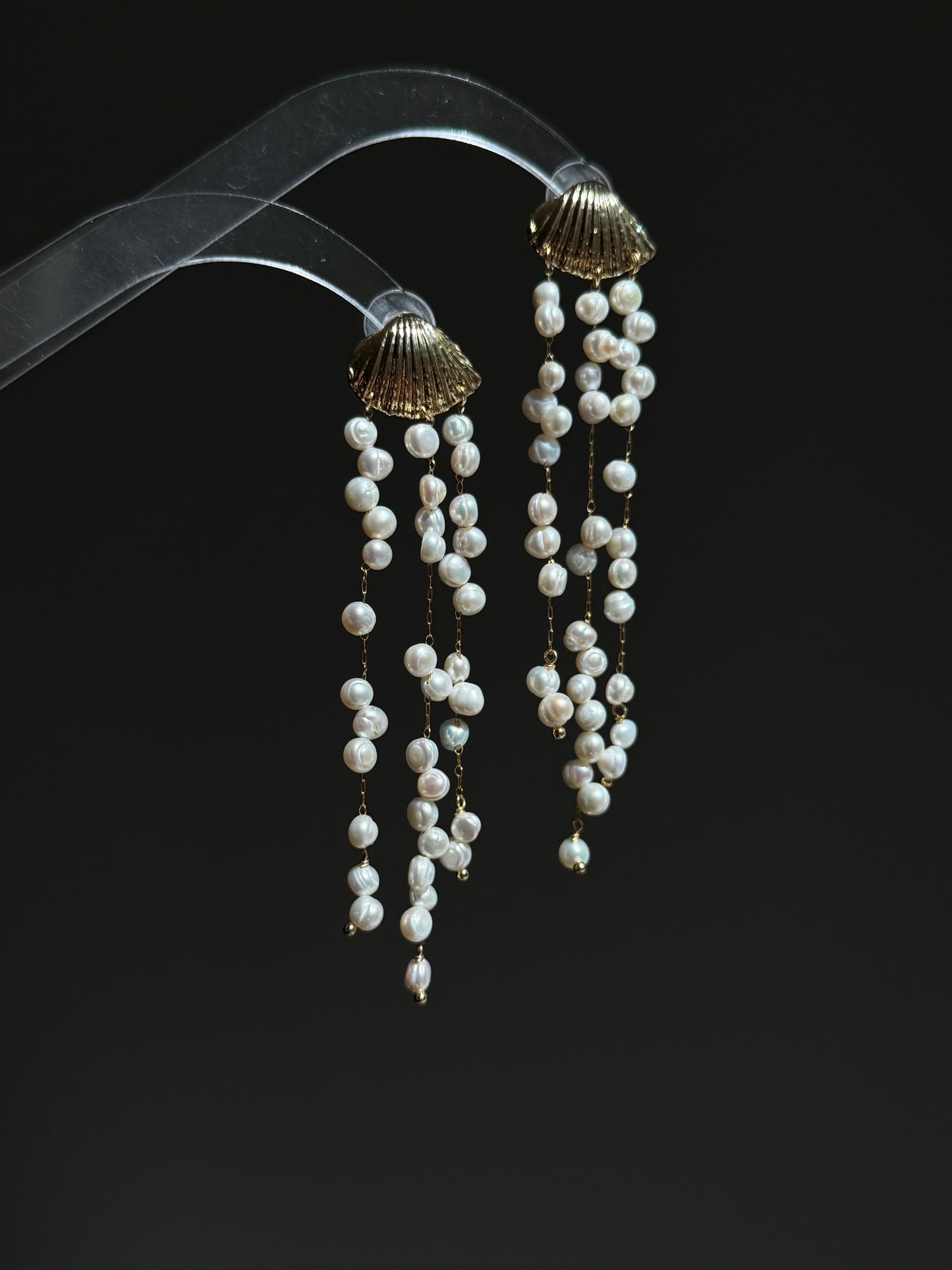 Ocean Breeze 14K Gold filled Shell baroque Keshi pearl tassel long Earring