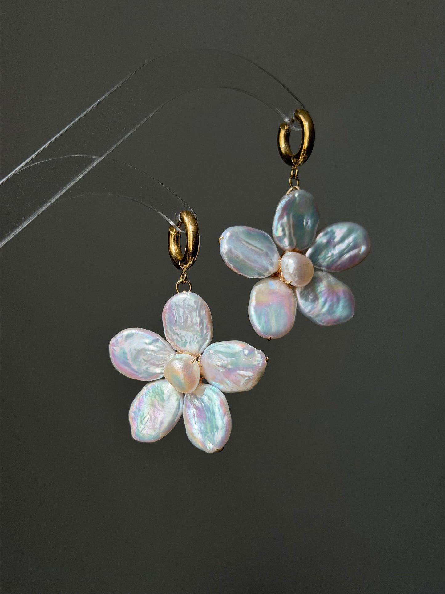 Cherry Blossom Baroque Pearl Earrings Jumbo Chunky Floral Dangle Earrings Handmade Statement Flower Pearl Earrings Spring Jewelry Gift