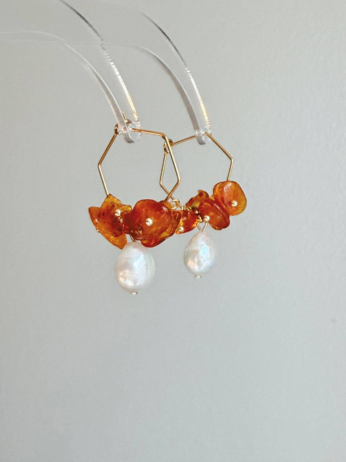 Baltic Amber & Large Baroque Pearl Wreath Hoop Earrings | Autumn Caramel Collection