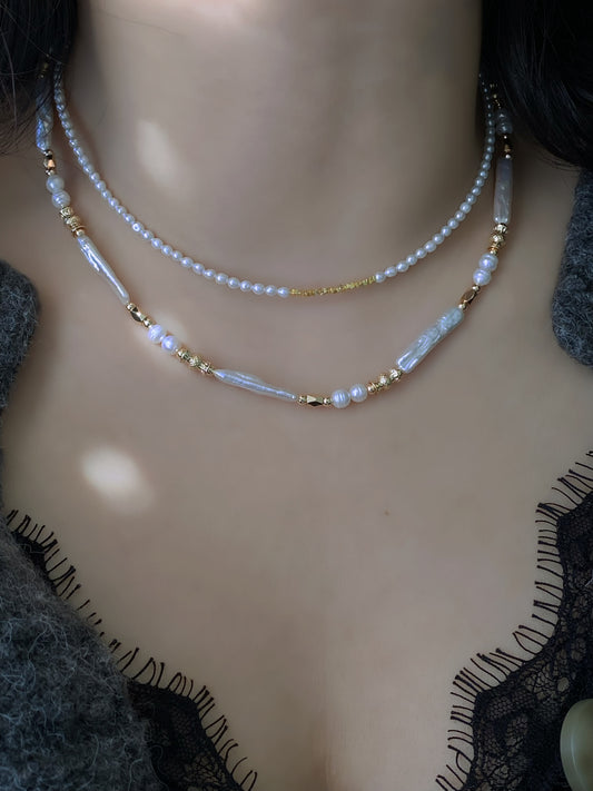 Elegant Tiny seed Pearl Necklace, 2mm+ Freshwater Pearls gold plated Silver Necklace Dainty Minimalist  Layering Necklace gift for her