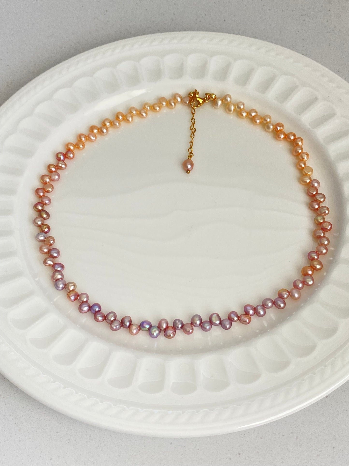 Tipsy Grape Gradient  Baroque Pearl Necklace Dreamy Wisteria Pearl Necklace 16’’ | Multi-Color Freshwater Petal Pearl Choker Gift for her