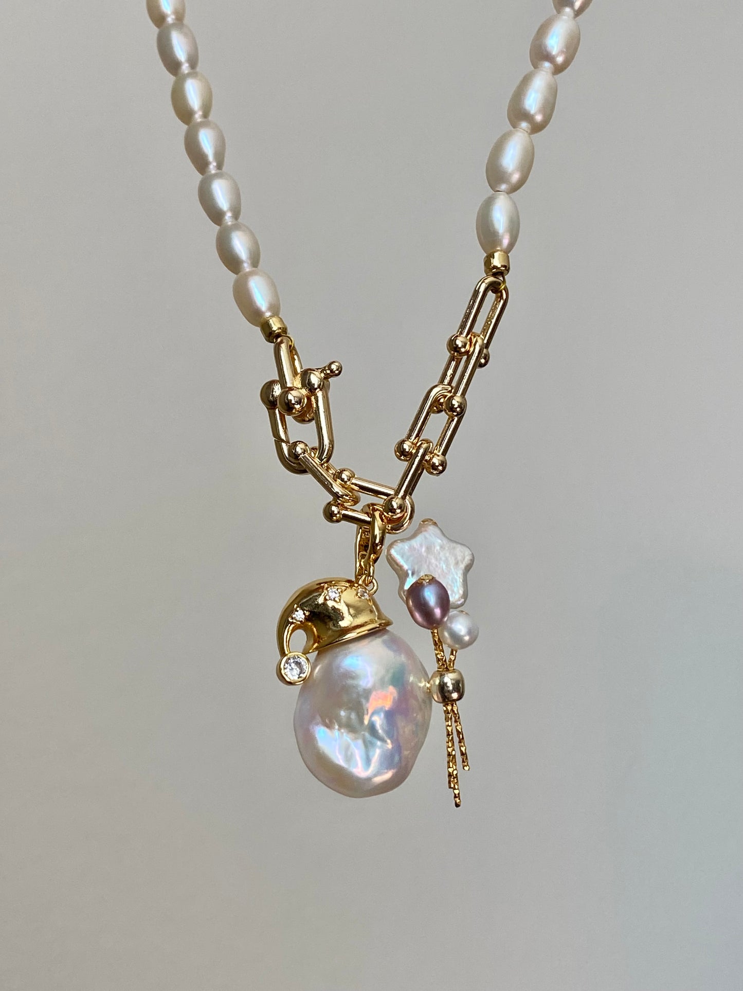 Balloon Pearl Necklace – Handmade Baroque Pearl Devil or Santa Statement Jewelry