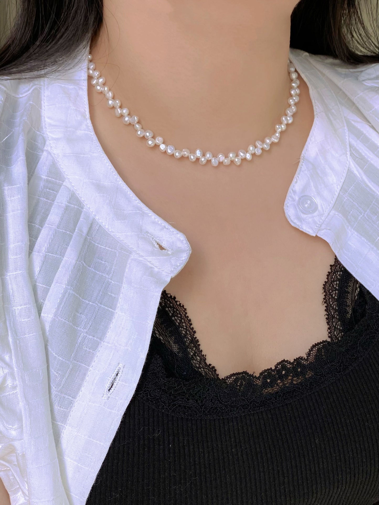 Dainty Petal Baroque Pearl  Necklace Handmade Adjustable  Necklace Minimalism Bridesmaid Gift for her valentines gift
