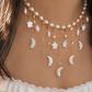 Moon & Star Baroque Pearl Necklace | LUNA Collection, Celestial Freshwater Pearl Fringe Necklace, Handmade Bridal Jewelry