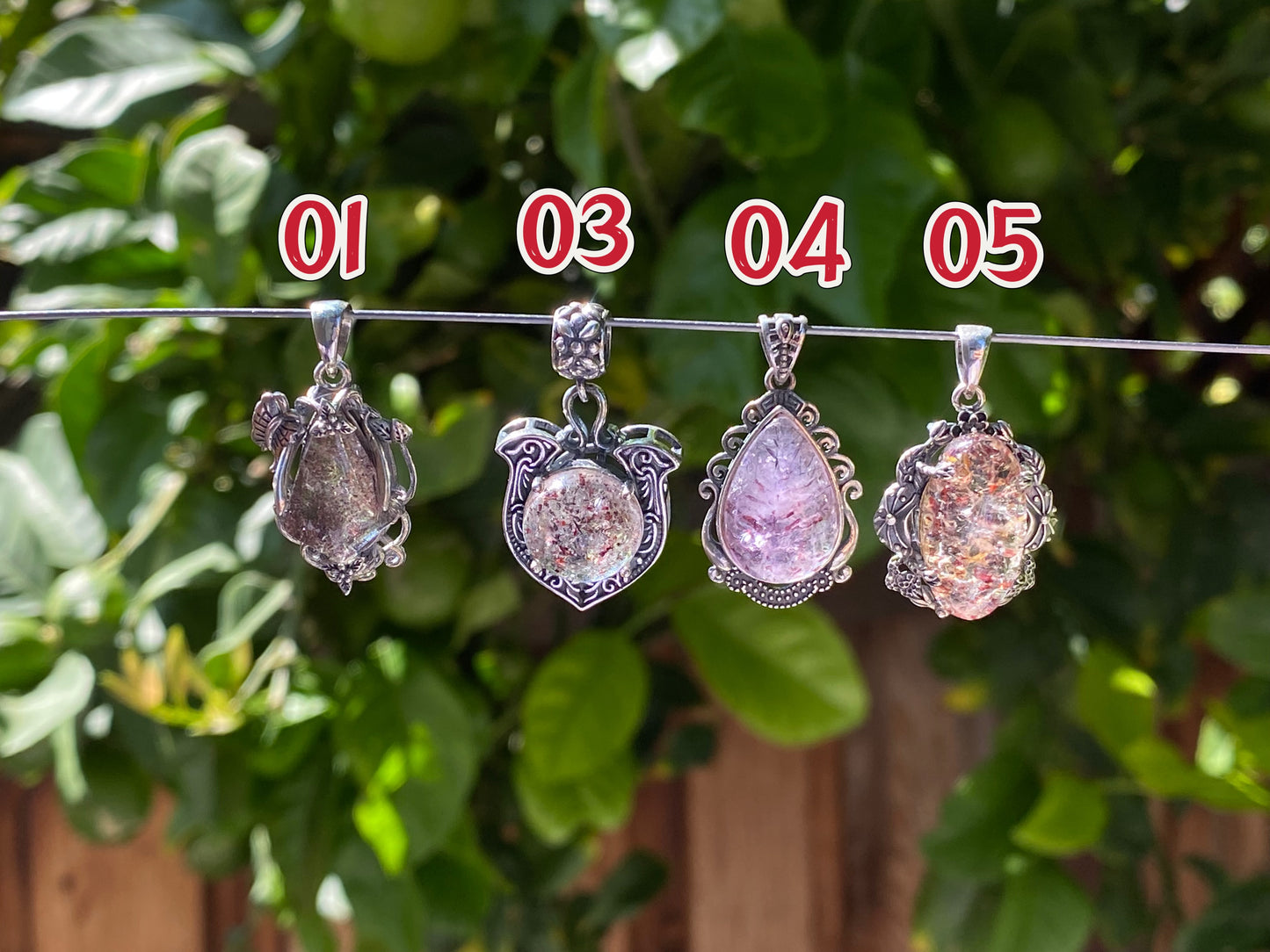 Handmade Natural Graduate Grade Super Seven Flower Sterling Silver setting Polished Necklace Pendant medication gift for her gift for him