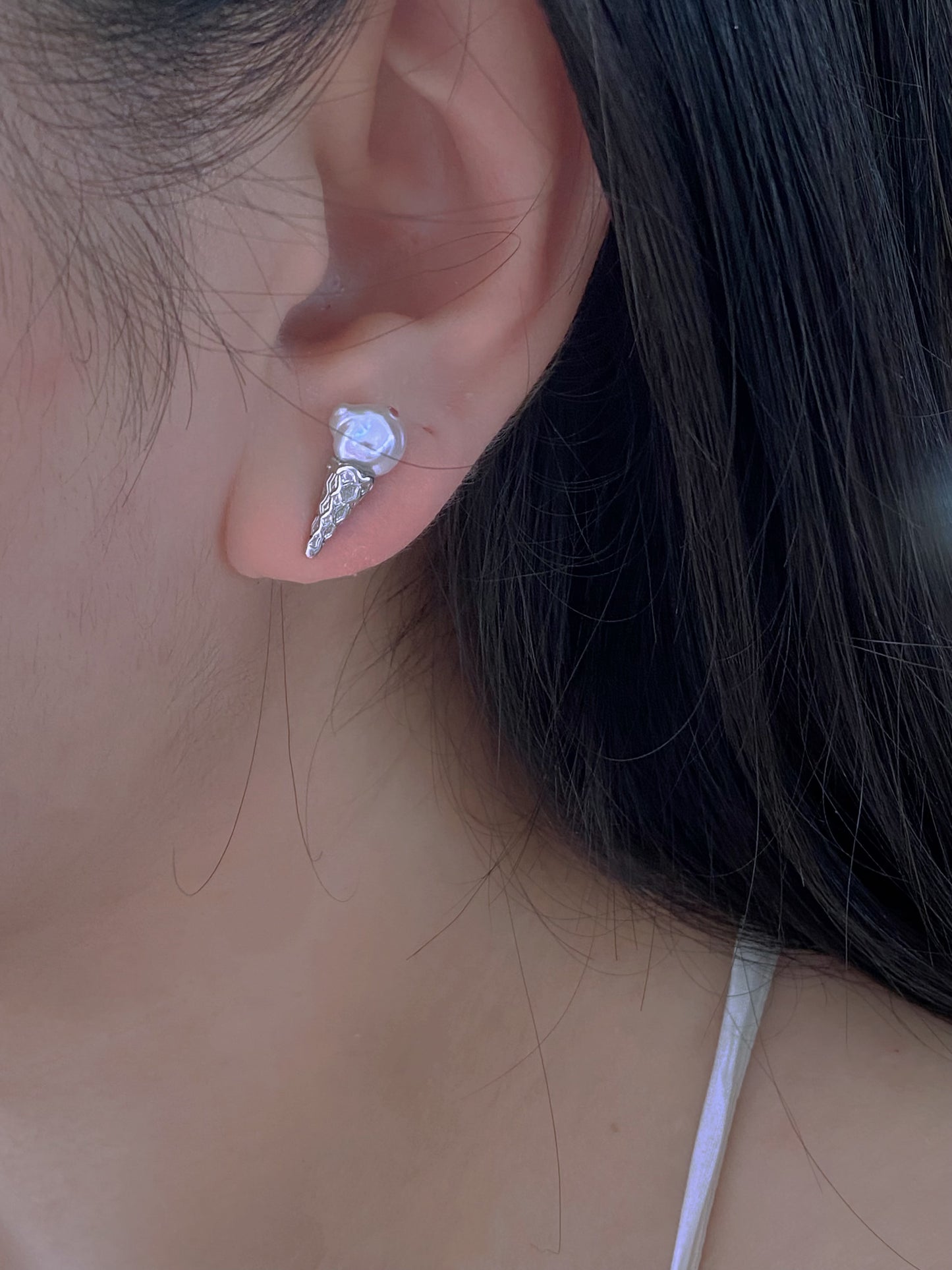 Petal Baroque Pearl Ice Cream Cone stud Earrings, Handmade Fun Statement Jewelry Summer Gift, Cute & Whimsical Jewelry Gift for her