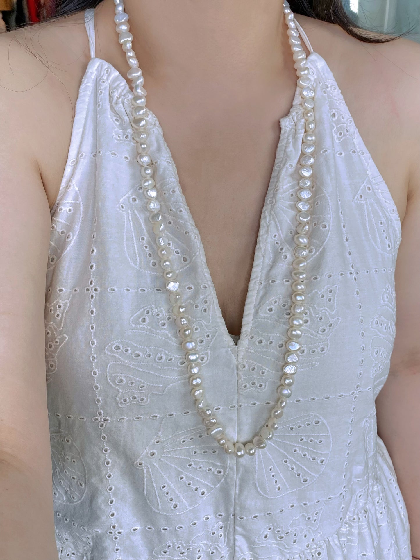 34" Long Baroque Pearl Necklace - Natural Freshwater Pearls | Tarnish-Free 18K Gold Plated Clasp -Jinger Crafting