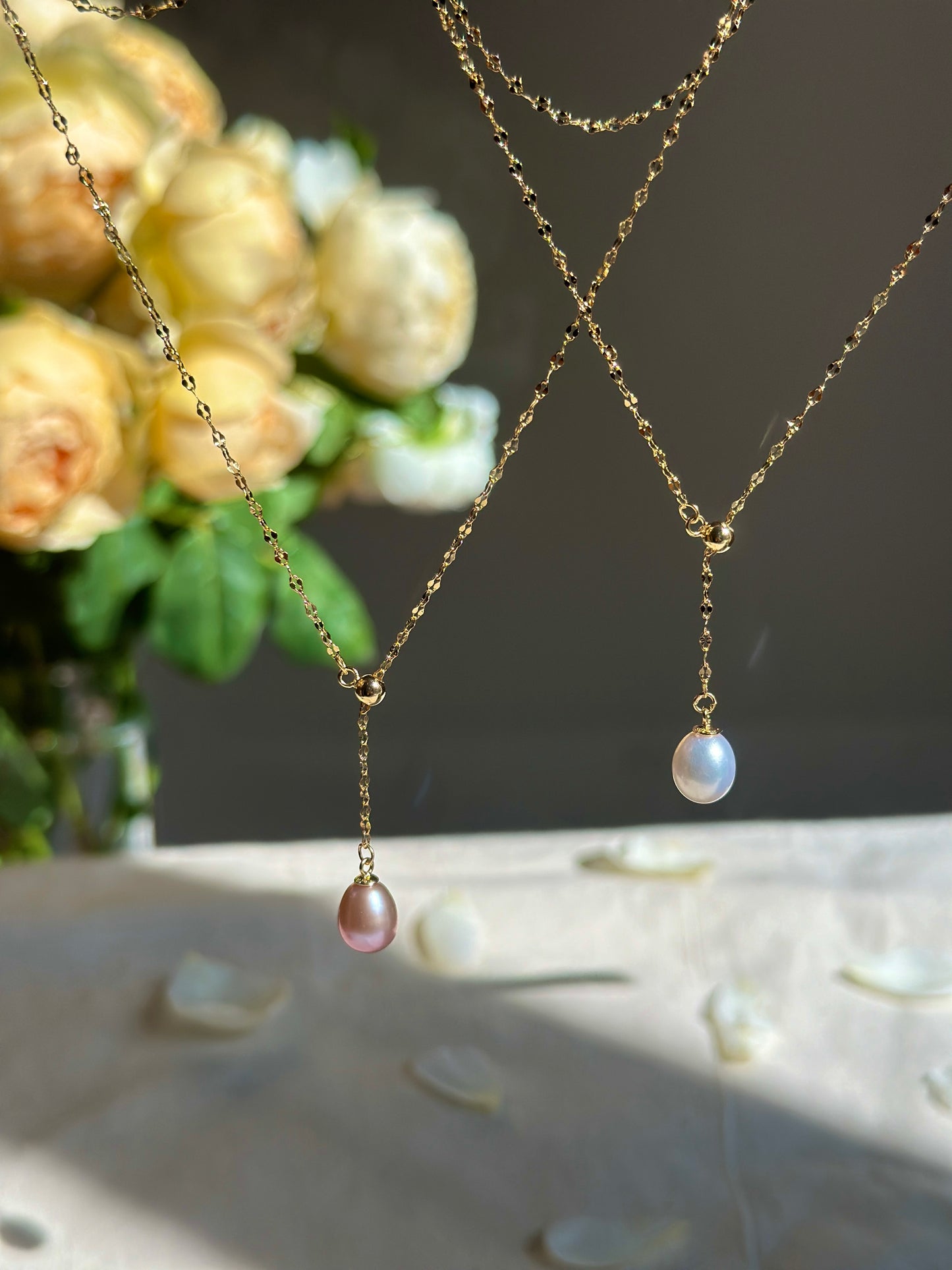 Minimalist Adjustable Lariat Necklace 18K Gold S925 Silver Water Ripple Chain, Dainty Elegant Wedding Jewelry Bridesmaid Gift for her