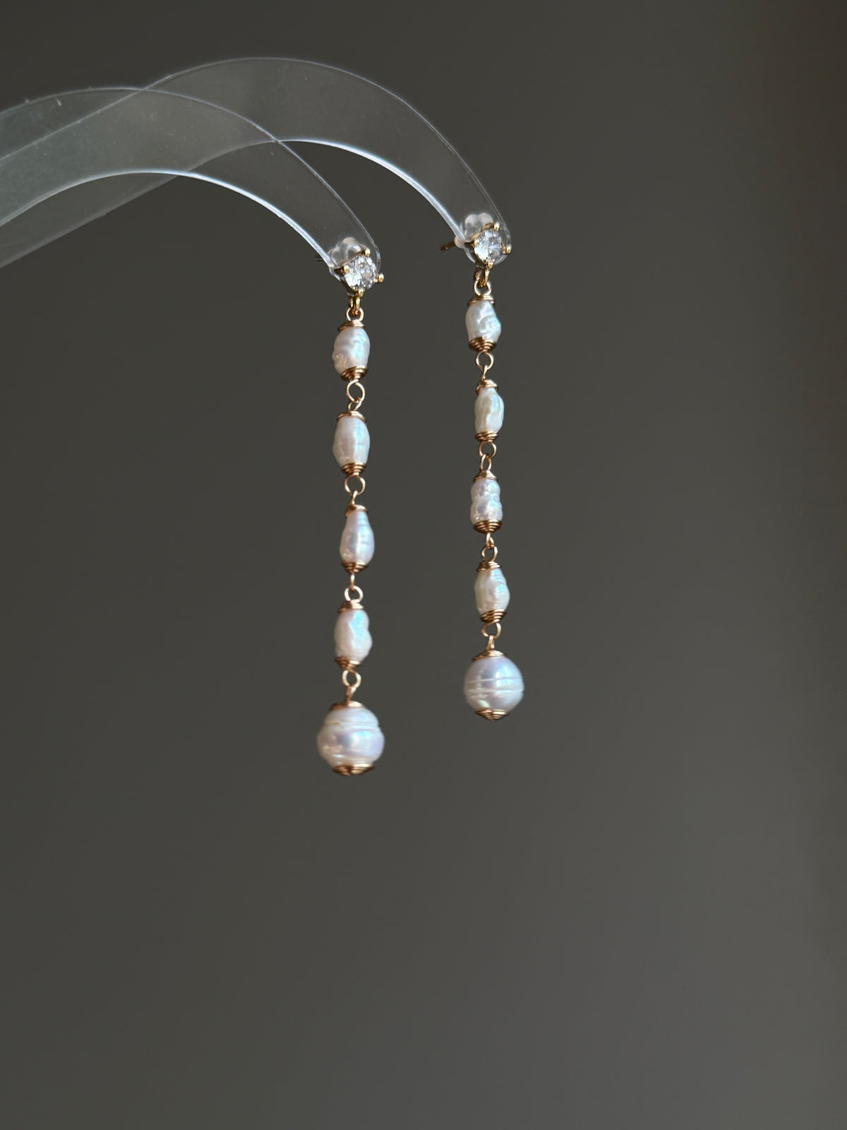 Letitia Linear Baroque Pearl Dangle Earrings