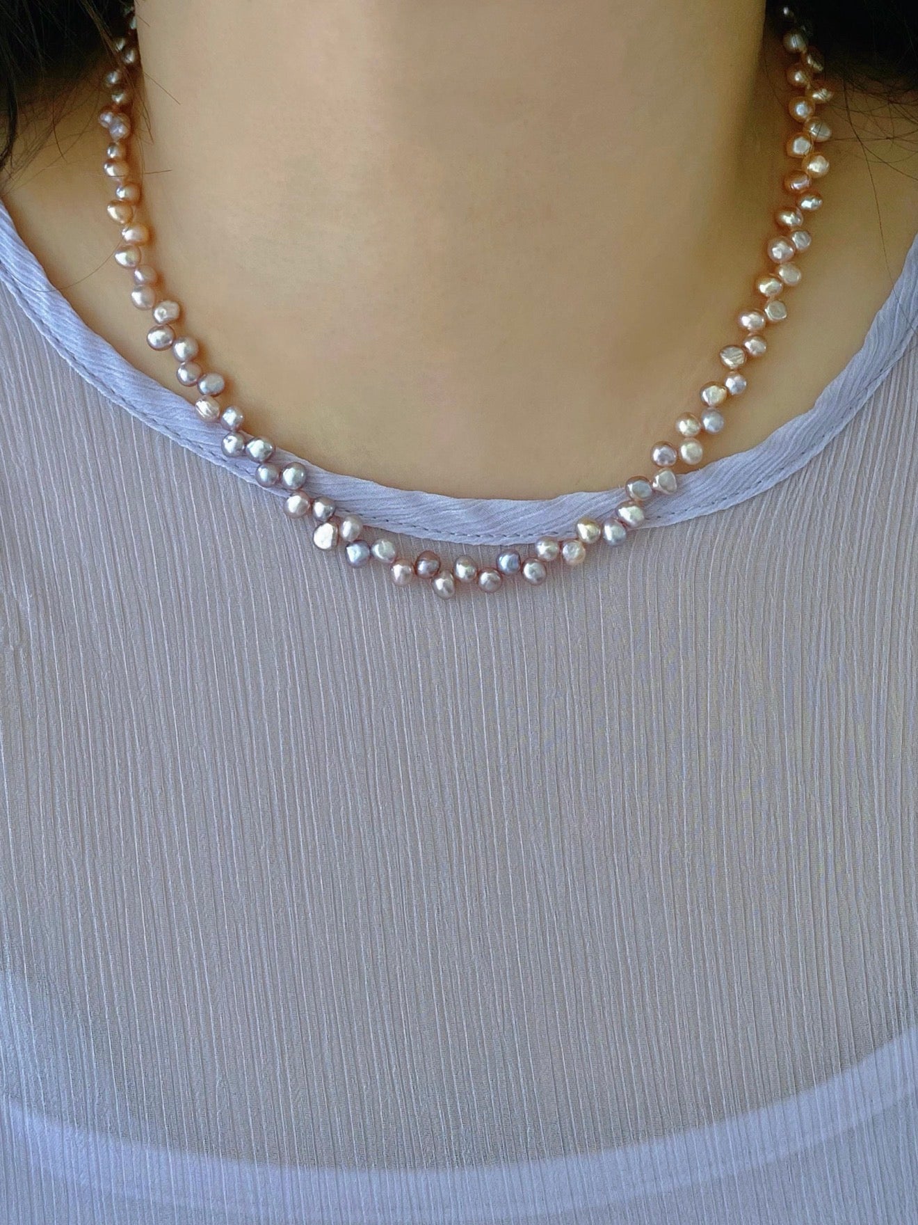 4-5mm Tipsy Grape Gradient Baroque Pearl Necklace Dreamy Wisteria Pearl Necklace 16’’ Multi-Color Freshwater Petal Pearl Choker Necklace