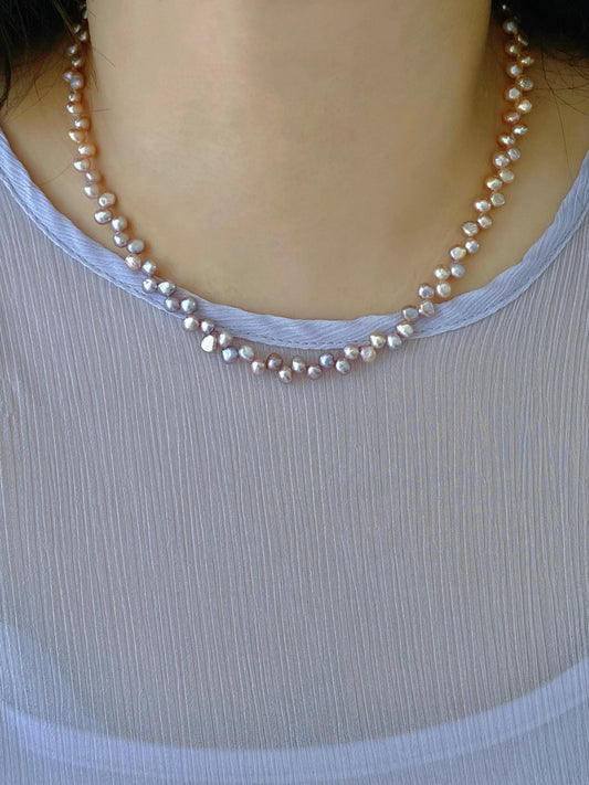 4-5mm Tipsy Grape Gradient Baroque Pearl Necklace Dreamy Wisteria Pearl Necklace 16’’ Multi-Color Freshwater Petal Pearl Choker Necklace