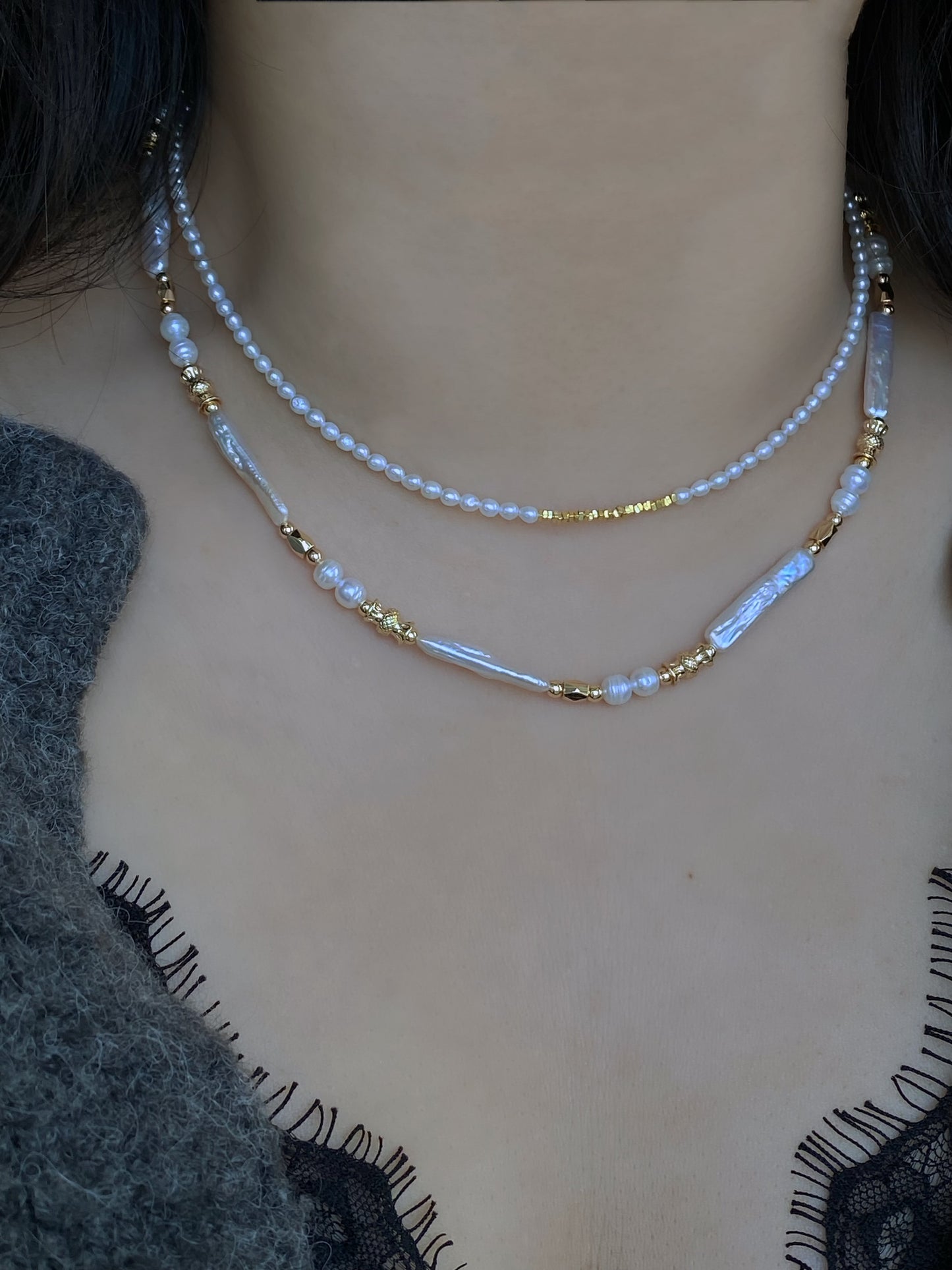 Elegant Tiny seed Pearl Necklace, 2mm+ Freshwater Pearls gold plated Silver Necklace Dainty Minimalist  Layering Necklace gift for her