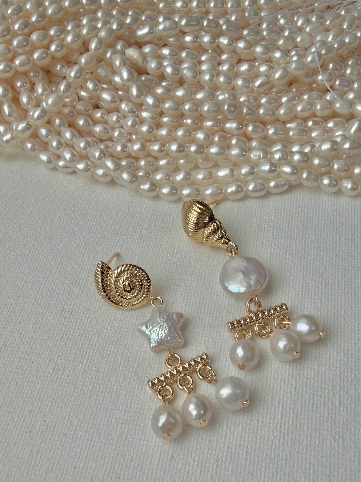 Unique Sun & Starfish Pearl Earrings, Baroque Star Pearl Chandelier, Nautical Gold Shell Dangles, Mermaid Core Jewelry, Ocean Gift for Her