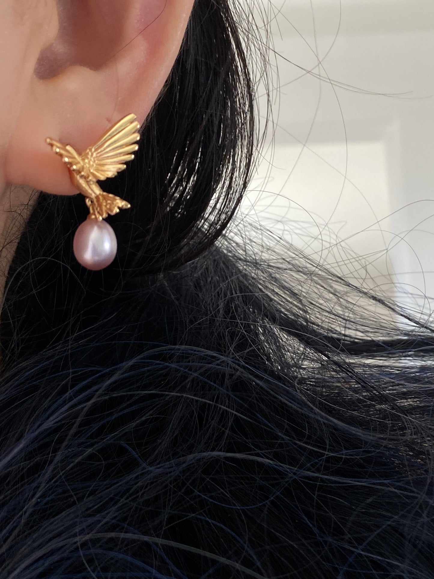 Soaring Bird  Lavender  Pink Pearl Stud Statement Earrings Dainty Everyday Elegance  Romantic Weddings Jewelry Bridesmaid Gift for her